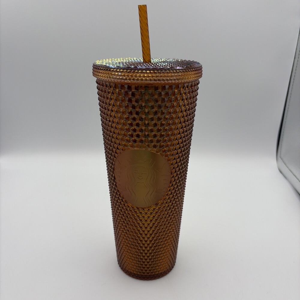 Starbucks 50th Anniversary Studded 24oz Cup Tumbler Bronze Gold Copper USED